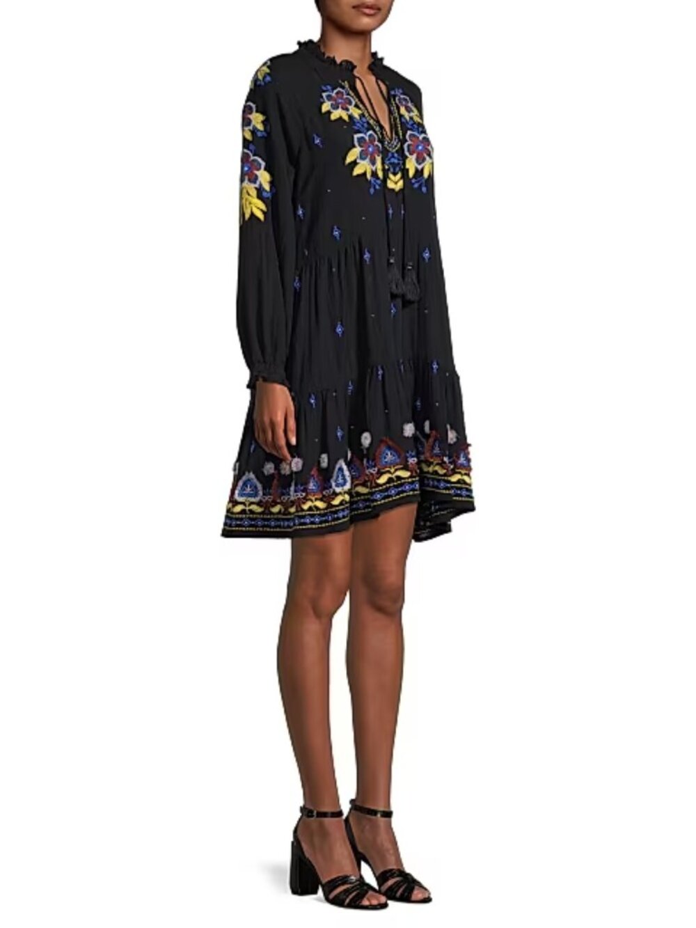 Roller Rabbit Fleur Nuuv Janni Embroidered Split Neck Dress Tiered Cotton